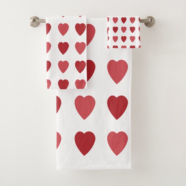 Valentines Red Hearts Valentines  Bath Towel Set (Insitu)