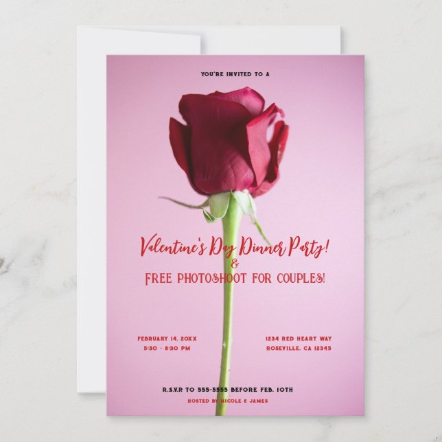 Valentines Red Rose Dinner Party Event Birthday  Invitation (Front)