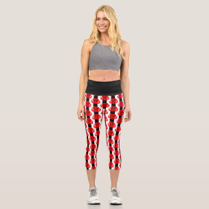 valentines red roses floral striped capri leggings