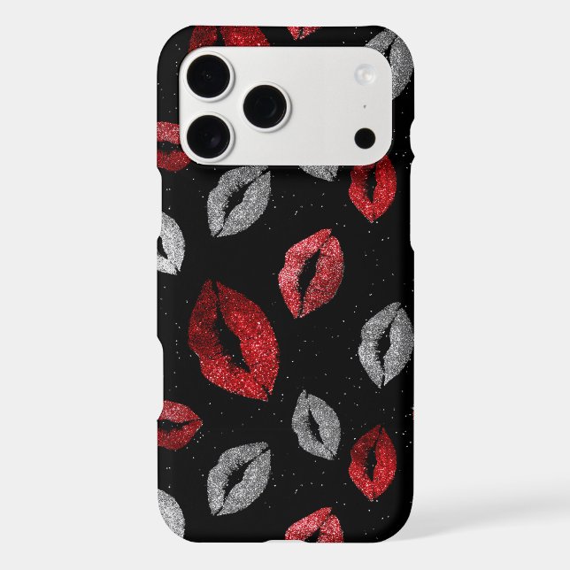 Valentines Red Silver Glitter Lips on Black  (Back)