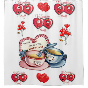 valentines red white vintage showercurtain