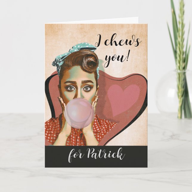Valentines rétro pour la carte de gomme à mâcher d (Devant)