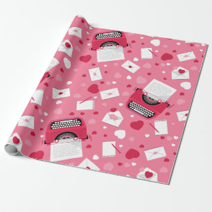 valentines romance typewriter love letters hearts wrapping paper