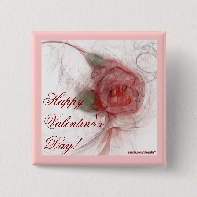 VALENTINE'S ROSE ~ On White 2 Inch Square Button (Front)