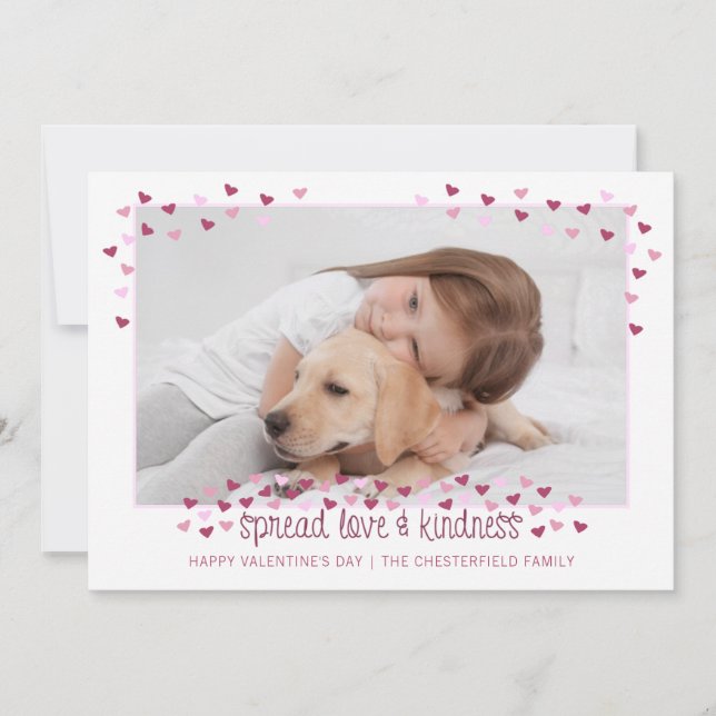Valentines SPREAD LOVE AND KINDNESS Photo Holiday Card (Front)