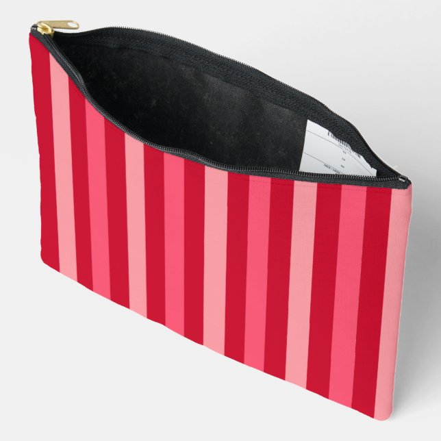 Valentines Stripes of Red and Pink  Accessory Pouch (Open)