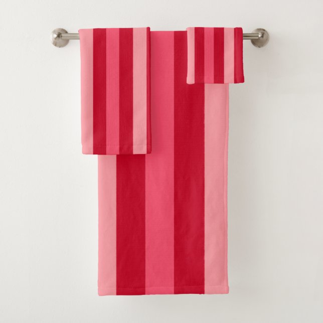 Valentines Stripes of Red and Pink  Bath Towel Set (Insitu)