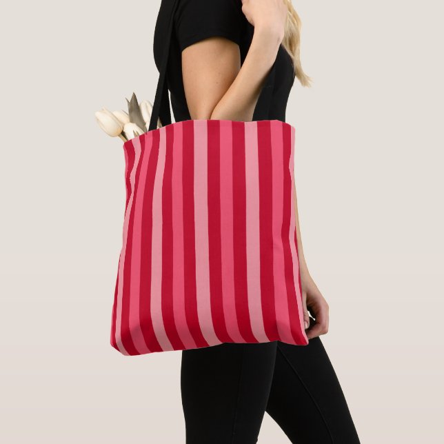 Valentines Stripes of Red and Pink  Tote Bag (Close Up)