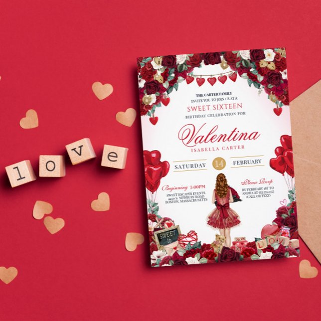Valentine's Sweet Sixteen 16th Birthday Party Invitation (Creator Uploaded)