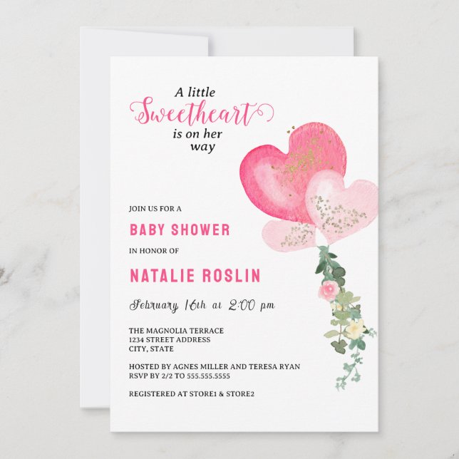 Valentines Sweetheart Baby Shower Invitation (Front)