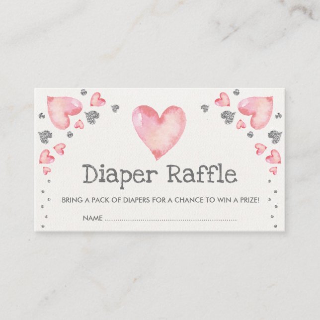 Valentines Sweetheart Diaper Raffle Pink Silver Enclosure Card (Front)