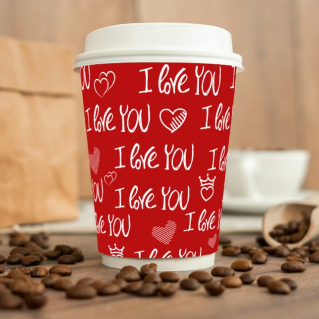 Valentine's theme Red White I love You Pattern Paper Cups (Creator Uploaded)