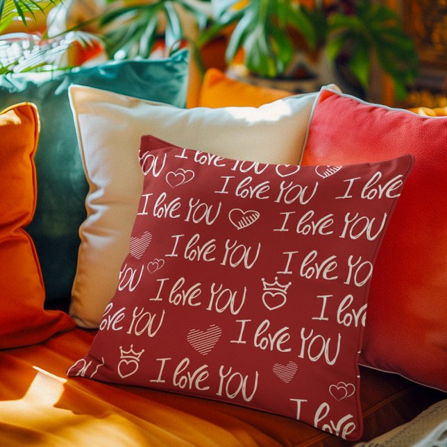 Valentine's theme Red White I love You Pattern Throw Pillow (Creator Uploaded)
