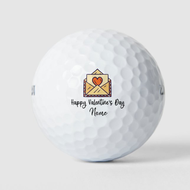Valentine's  to golfer with love red heart mail  golf balls (Front)