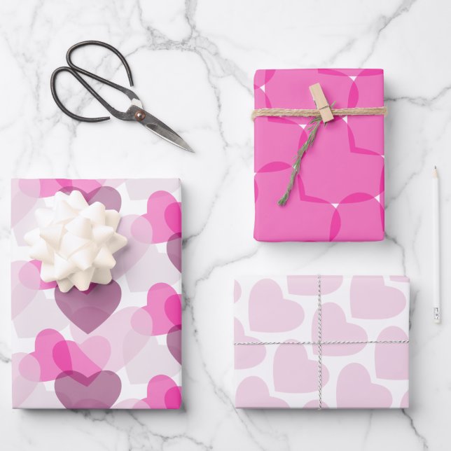 Valentine's Transparent Hearts Pink Blush Pattern Wrapping Paper Sheet (Front)
