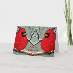 Valentines: Two Red Cardinals On Snowy Branch Holiday Card