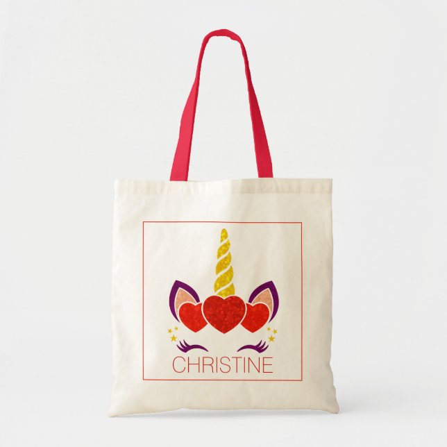 Valentines unicorn custom monogram tote bag (Front)