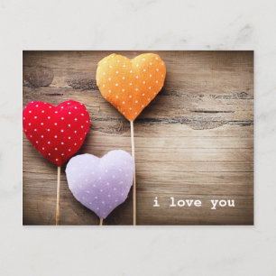 Valentine's Vintage Handmade Hearts on Wood Table Holiday Postcard