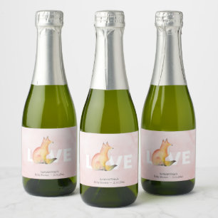 Valentine's Watercolor Fox Brunch and Bubbly Sparkling Wine Label