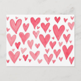 Valentine's Watercolor Hearts Postcard
