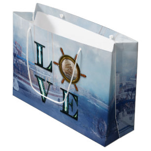 Valentine's Watercolor Nautical "Love" Large Gift Bag