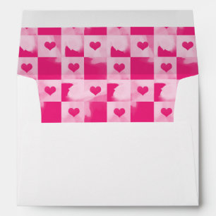 Valentines Watercolor Wash Hearts and Squares Envelope