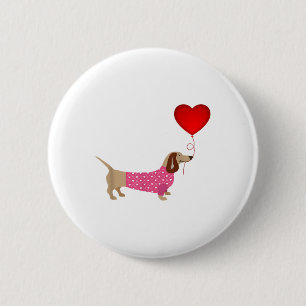 Valentines Weiner Daschund Doxie In Dog Dress 2 Inch Round Button