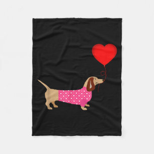 Valentines Weiner Daschund Doxie In Dog Dress  Fleece Blanket