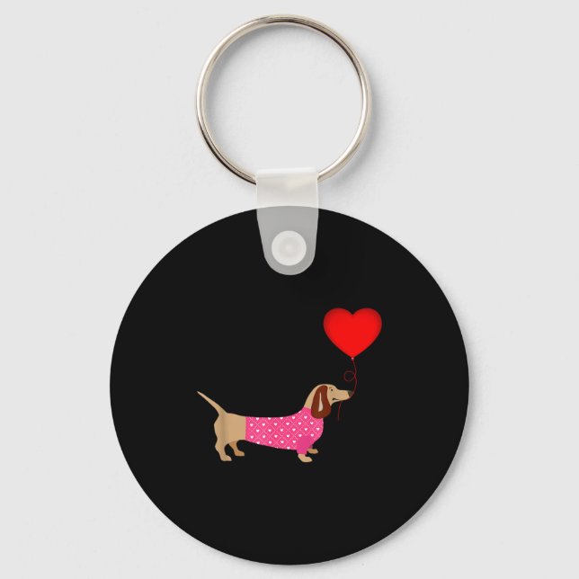Valentines Weiner Daschund Doxie In Dog Dress  Keychain (Front)