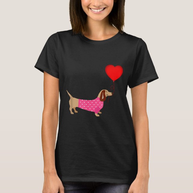 Valentines Weiner Daschund Doxie In Dog Dress  T-Shirt (Front)