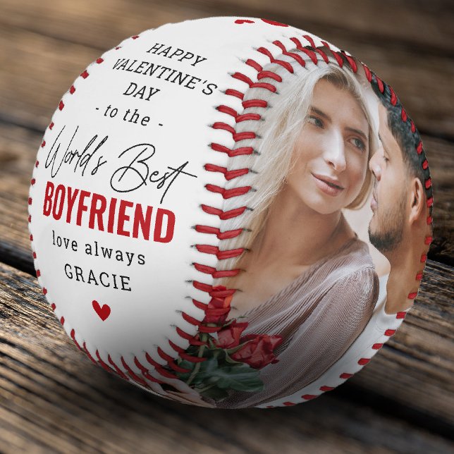 Valentines 'Worlds Best Boyfriend' Photo Keepsake Baseball (Creator Uploaded)