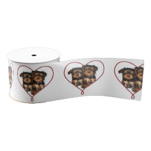 Valentine's Yorkie terrier dog 3" grosgrain Ribbon