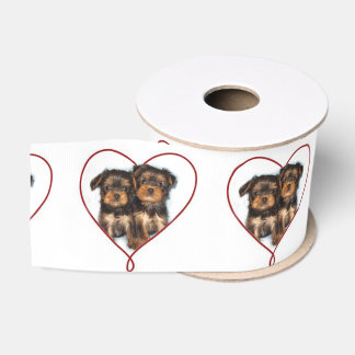Valentine's Yorkie terrier dog 3" grosgrain Ribbon