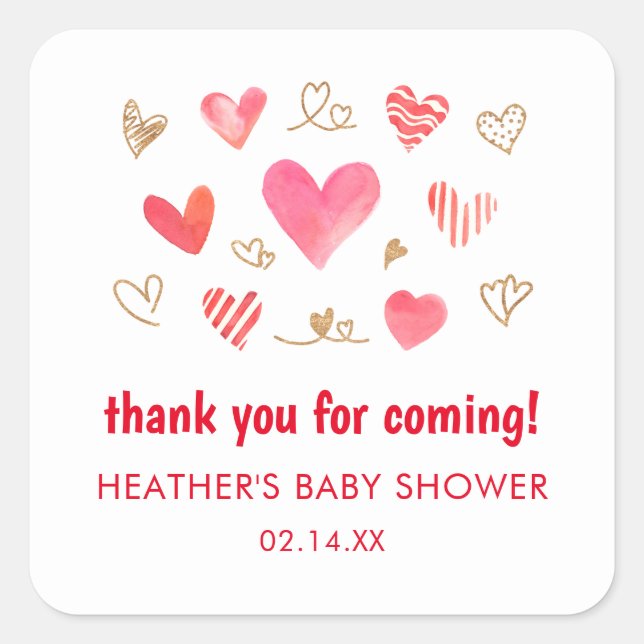 Valentines's Day Baby Shower Thank You Square Sticker (Front)