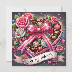 Valentines's Day Box of Chocolates and Roses  Holiday Card