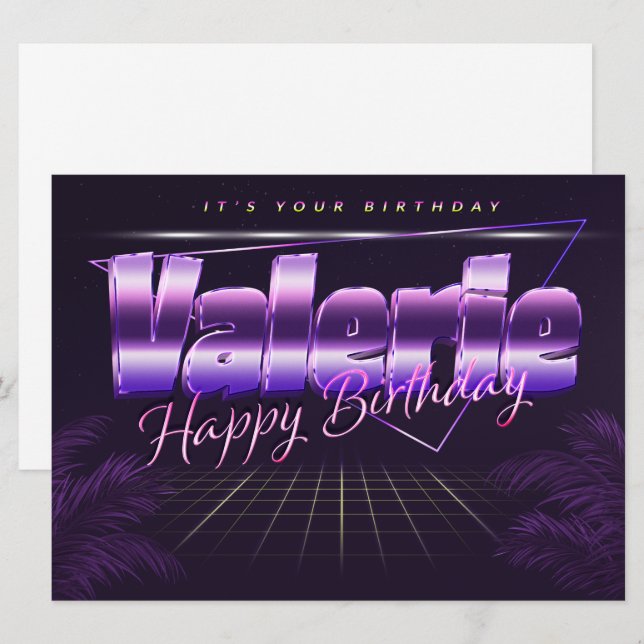 Valerie Nom Prénom lila retro Carte Anniversaire (Devant / Derrière)