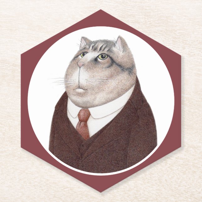 VALET CAT Pointy Hexagon Paper Coasters  (Front)