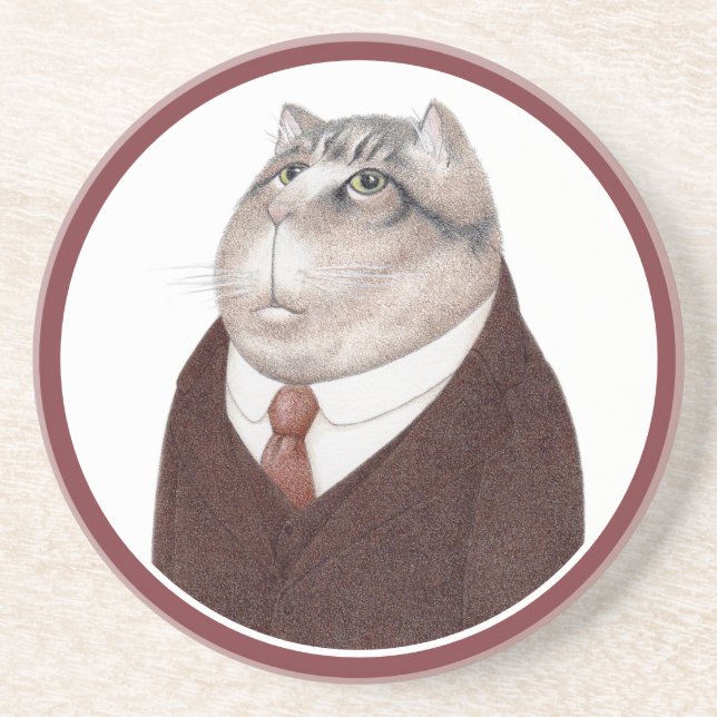 VALET CAT Round Sandstone Coaster (Front)