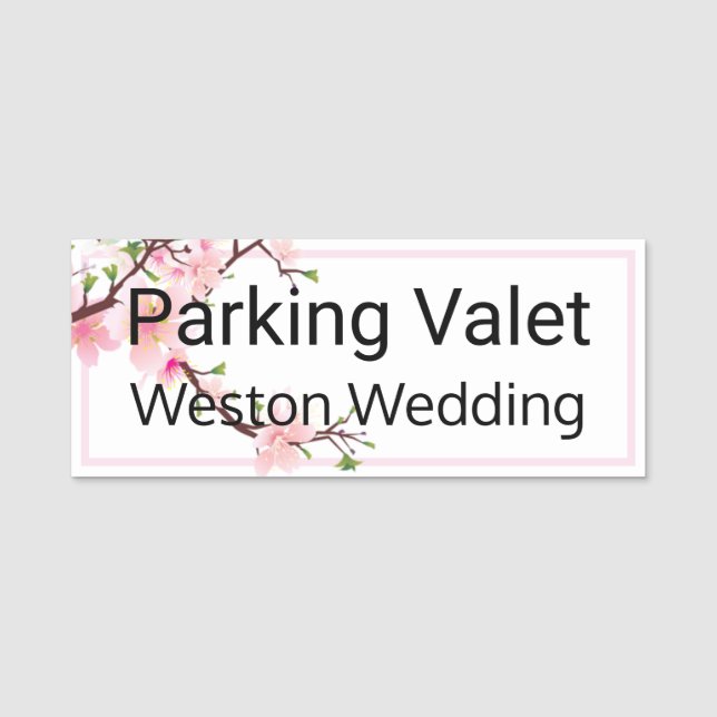 Valet Wedding Cherry Blossoms Magnetic Back Name Tag (Front)