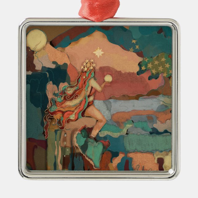 Valhalla Art Tuscan Pastels Stars Mystical Mermaid Metal Ornament (Front)