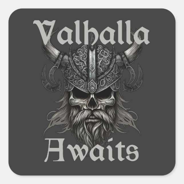  Valhalla Awaits - Skull Square Sticker (Front)