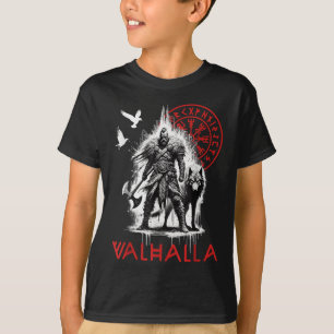 Valhalla Odin Wolf And Raven Viking Runes Norse Co T-Shirt