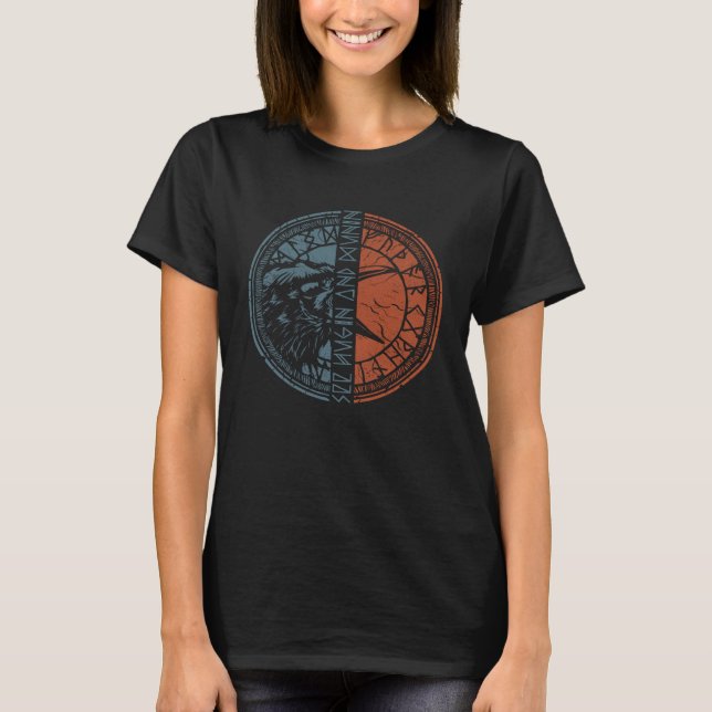 Valhalla Raven Ravens Odin s Runes Norse Compass V T-Shirt (Front)