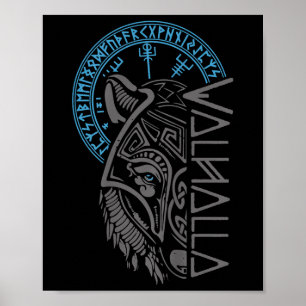 Valhalla Wolf Mask Odin Runes Norse Comp Viking  Poster