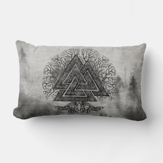 Valknut and Tree of Life Yggdrasil Lumbar Pillow (Front)
