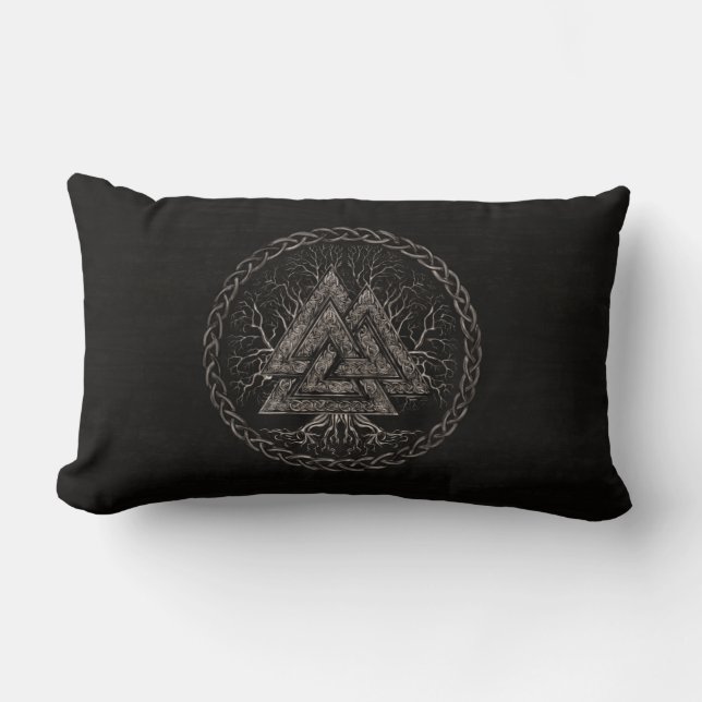 Valknut and Tree of Life Yggrdrasil Lumbar Pillow (Front)