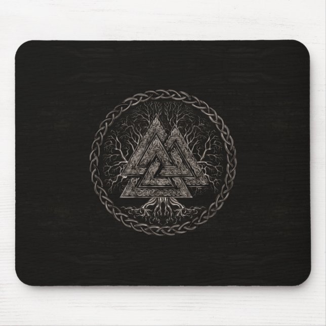 Valknut and Tree of Life Yggrdrasil Mouse Pad (Front)