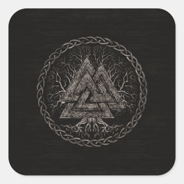 Valknut and Tree of Life Yggrdrasil Square Sticker (Front)