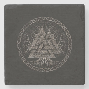 Valknut and Tree of Life Yggrdrasil Stone Coaster