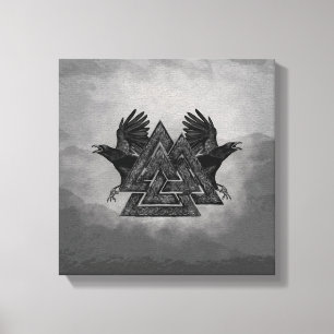 Valknut Symbol and Ravens Canvas Print